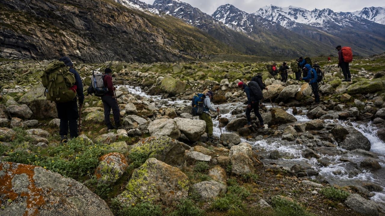 A Monk Trails group briefing before a Himalayan trek in Himachal Pradesh
